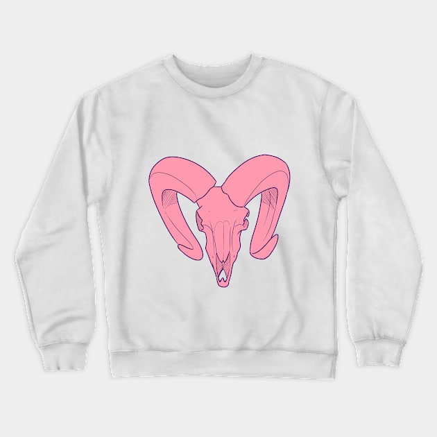 Pink Ram Skull Crewneck Sweatshirt by Pallas